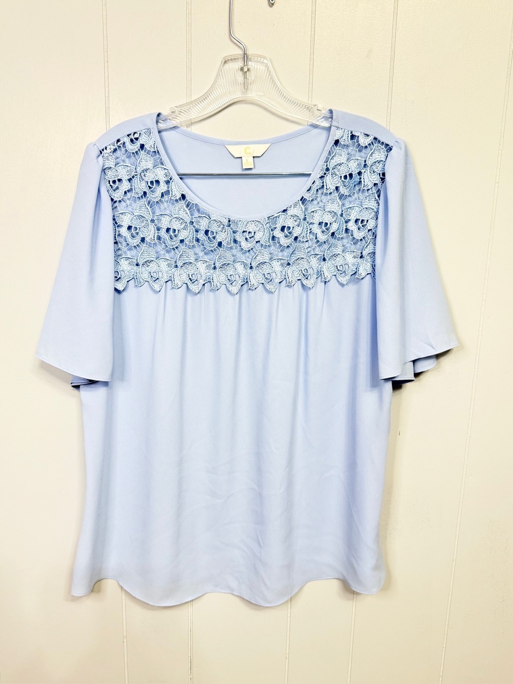 #7) C Light Blue Lace Yoke Blouse